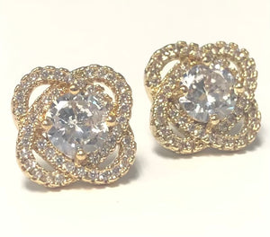 GOLD SILVER EARRINGS CLEAR CZ CUBIC ZIRCONIA STONES ( 3718 G )