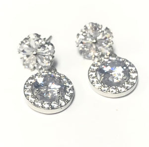 SILVER DANGLING EARRINGS CLEAR CZ CUBIC ZIRCONIA STONES ( 1001 S )