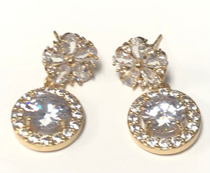 GOLD DANGLING EARRINGS CLEAR CZ CUBIC ZIRCONIA STONES ( 1001 G )