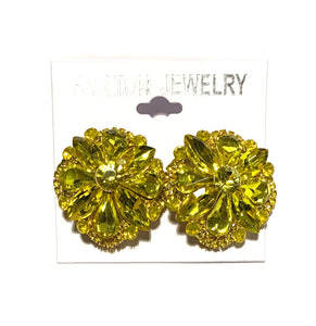 ROUND YELLOW STONES CLIP ON EARRINGS ( 2842 YL )