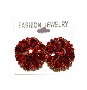 ROUND RED STONES CLIP ON EARRINGS ( 2842 RD )