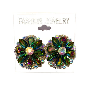 ROUND VITRAIL OIL SPILL STONES CLIP ON EARRINGS ( 2842 VM )