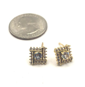 GOLD SQUARE STUD CZ EARRINGS ( 5724 G )