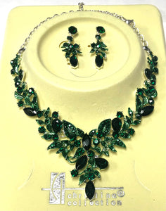 SILVER NECKLACE SET GREEN STONES ( 19951 SEME )