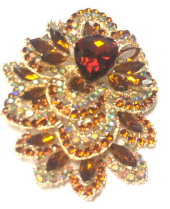 3 3/4" Gold with Brown Rhinestone Brooch ( 9112 GBR )