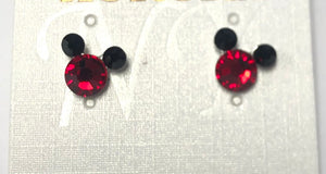 1/2" Silver BLACK AND RED Crystal Mouse Stud Earrings ( MEMK RDBK )