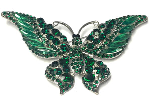 SILVER GREEN Rhinestone Butterfly Brooch ( 06263 SGRN )