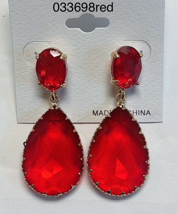 GOLD RED DANGLING EARRINGS ( 033698 GRD )