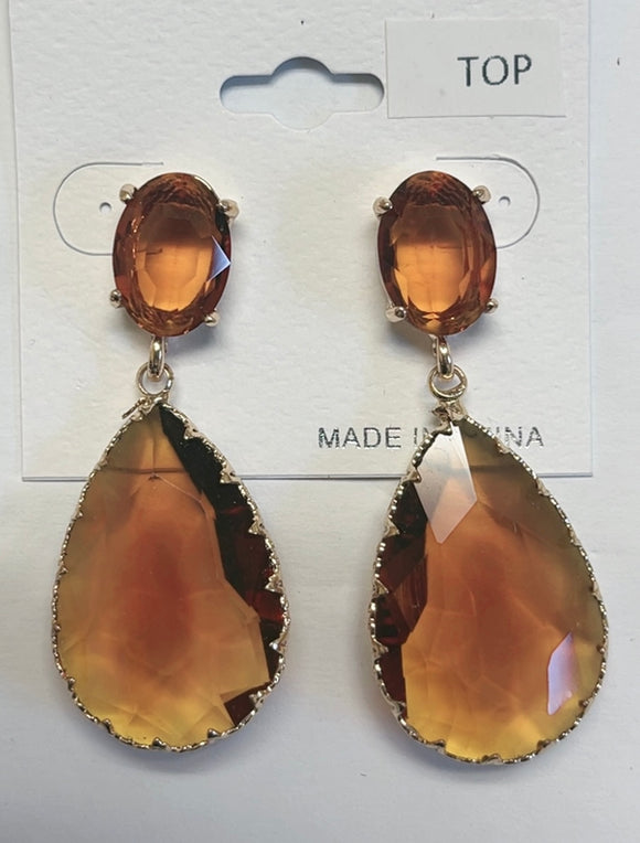 GOLD BROWN DANGLING EARRINGS ( 033698 GBR )