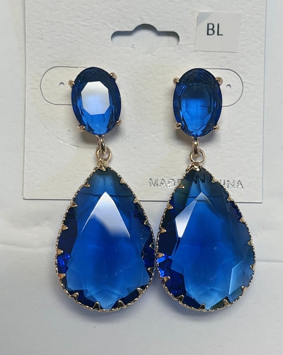 GOLD BLUE DANGLING EARRINGS ( 033698 GBL )