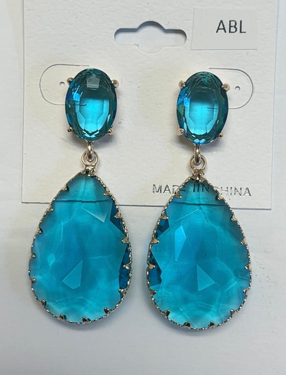 GOLD AQUA DANGLING EARRINGS ( 033698 GAQ )