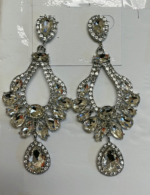 SILVER CLEAR CHANDELIER EARRINGS ( 033686 SCL )