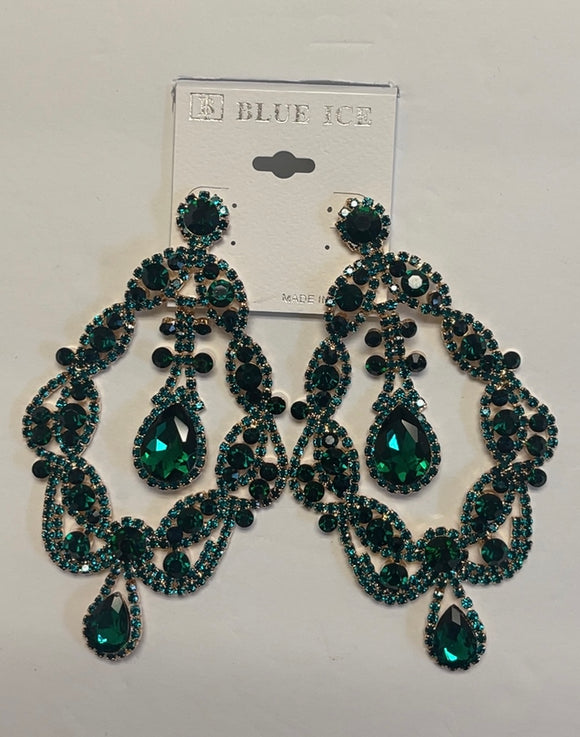 GOLD EMERALD GREEN CHANDELIER EARRINGS 35188 GEM –