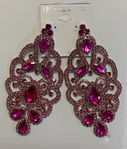 SILVER CHANDELIER EARRINGS FUCHSIA STONES ( 35235 KFU )