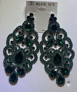 SILVER CHANDELIER EARRINGS GREEN STONES ( 35235 KEM )