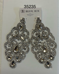 SILVER CHANDELIER EARRINGS CLEAR STONES ( 35235 K )