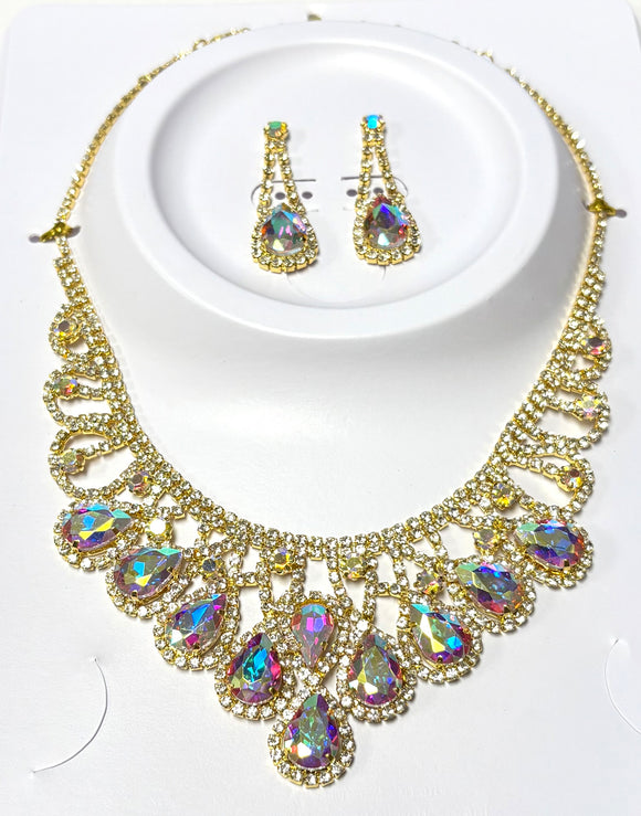 GOLD NECKLACE SET AB STONES ( 15237 GAB )