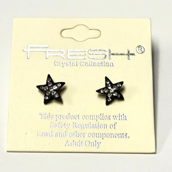 BLACK STAR EARRINGS CLEAR STONES ( 385 )