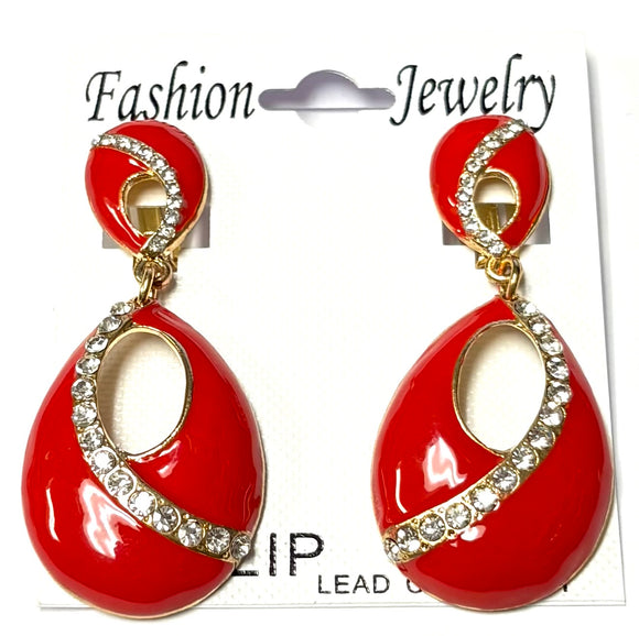 GOLD RED CLIP ON EARRINGS ( 18502 )