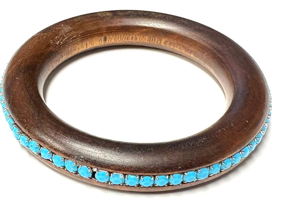 BROWN WOOD BANGLE TURQUOISE STONE ( 84158 BL )