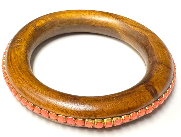 BROWN WOOD BANGLE PINK STONE ( 84158 PK )