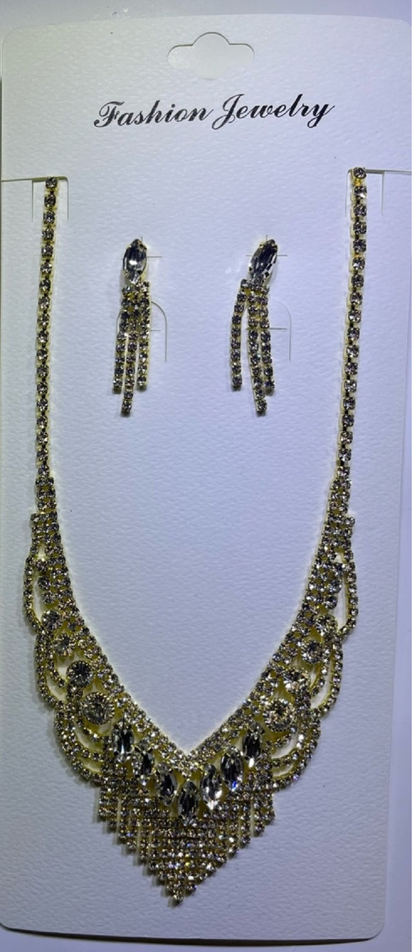 GOLD NECKLACE SET CLEAR STONES ( 10896 G )