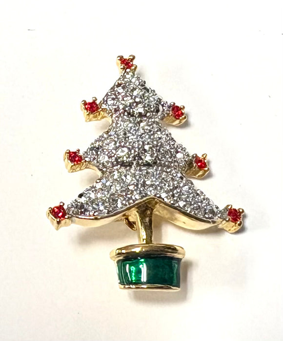 GOLD CHRISTMAS TREE BROOCH STONES ( 357 )