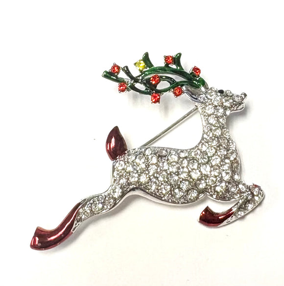 SILVER REINDEER BROOCH ( 08360 RCL )