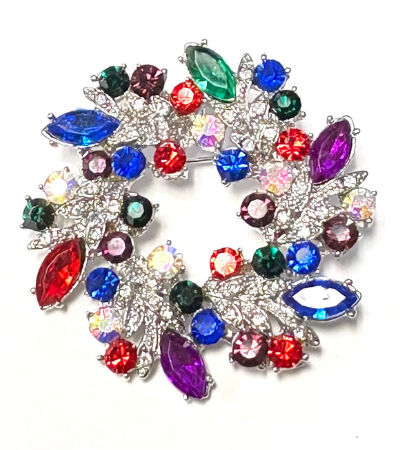 SILVER WREATH BROOCH MULTICOLOR STONES ( 021 )