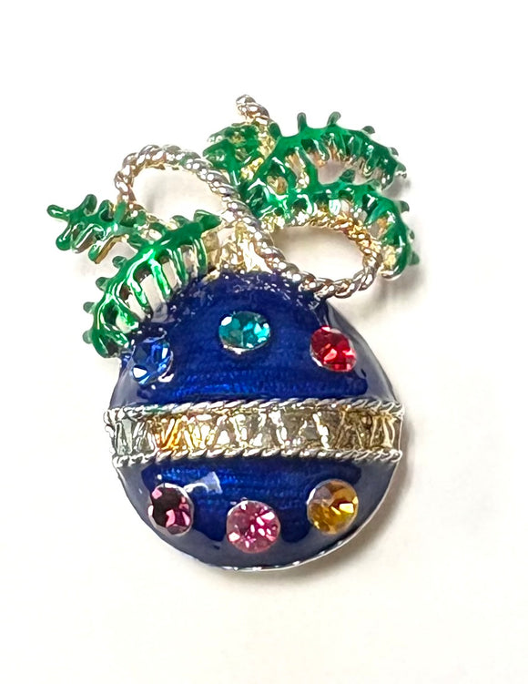 BLUE CHRISTMAS TREE ORNAMENT BROOCH ( 5751 BL )
