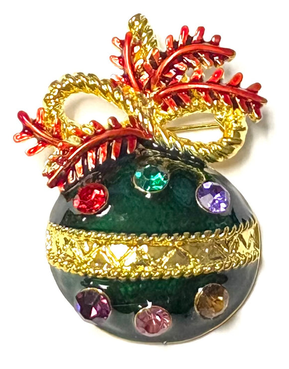 GREEN CHRISTMAS TREE ORNAMENT BROOCH ( 198 GN )