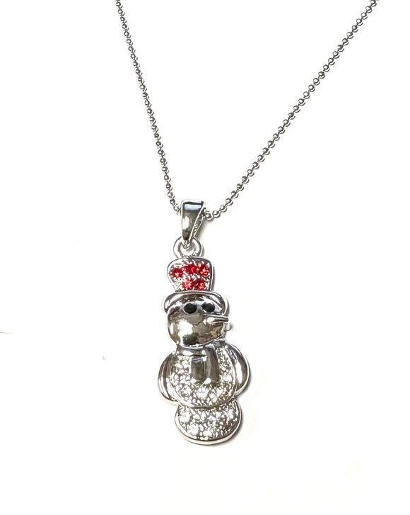 SILVER SNOWMAN CHARM NECKLACE ( 3711 )