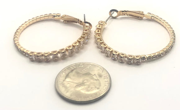 GOLD HOOP EARRINGS CLEAR CZ STONES ( 11234 CZCLGD )