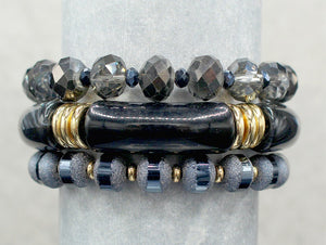 GOLD BLACK STRETCH BRACELETS ( 0598 GLBLK )