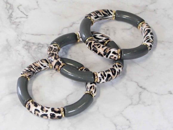 STRETCH BANGLE LEOPARD PRINT GREY ( 0715 GLGRY )