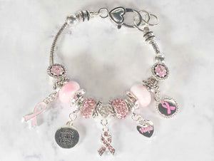 SILVER PINK RIBBON CHARM BRACELET ( 0947 SV )