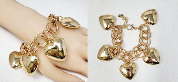 BIG CHUNKY HEART BRACELET GOLD ( 10113 G )