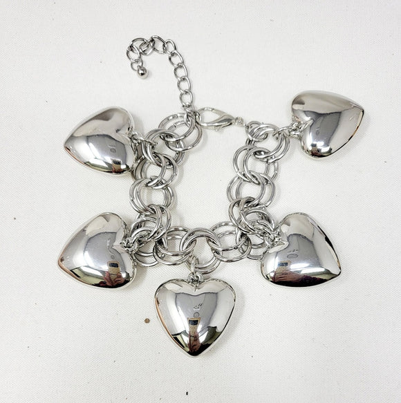 BIG CHUNKY HEART BRACELET SILVER ( 10113 R )