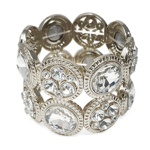 SILVER STRETCH BRACELET CLEAR STONES ( 10147 RCL )