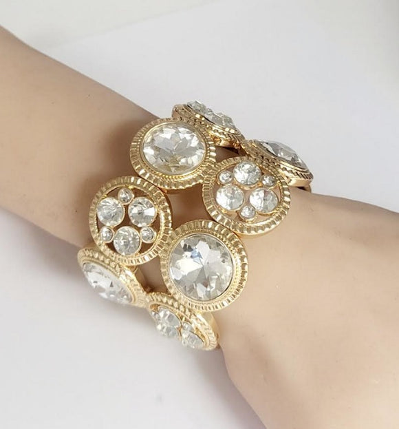 GOLD STRETCH BRACELET CLEAR STONES ( 10147 GCL )