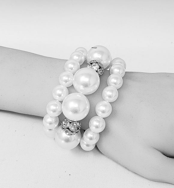 SILVER WHITE PEARL BRACELET ( 10434 RWH )