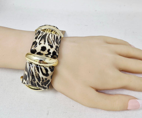 GOLD LEOPARD PRINT STRETCH BRACELET ( 10463 GLE )