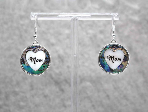 DANGLING MOM MOTHER OF PEARL EARRINGS HEART ( 0012 SV )