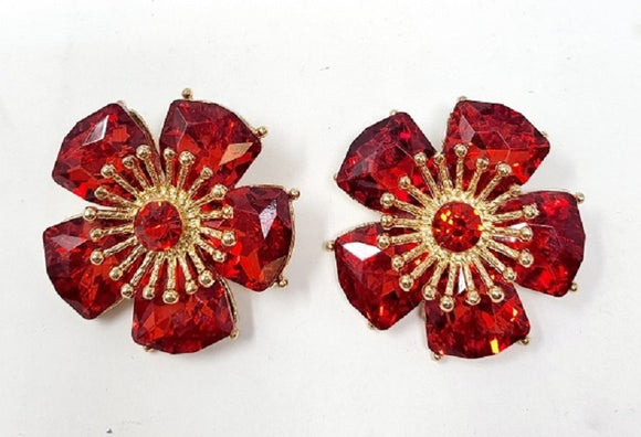 GOLD EARRINGS RED STONES ( 10202 GRD )