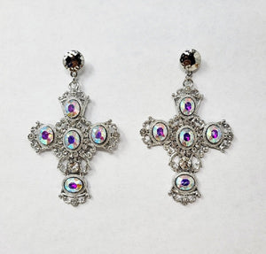 SILVER CROSS EARRINGS AB STONES ( 10247 RAB )