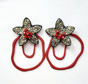 GOLD RED FLOWER EARRINGS ( 10248 RD )