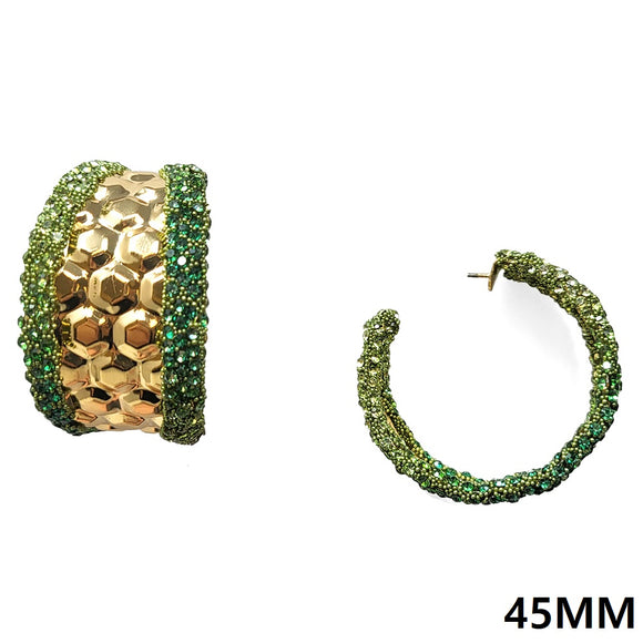 GOLD GREEN HOOP EARRINGS ( 10291 GGR )