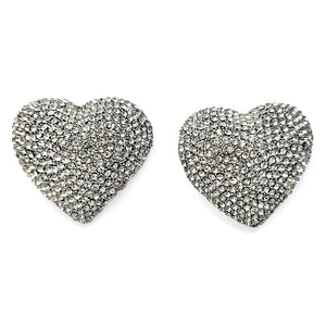 SILVER CLEAR HEART EARRINGS ( 10295 RCL )