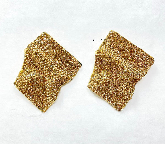 GOLD BROWN STONE METAL WAVY EARRINGS ( 10296 GBR )