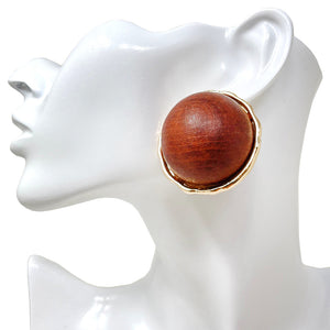 GOLD BROWN WOODEN ROUND EARRINGS ( 10319 GBR )